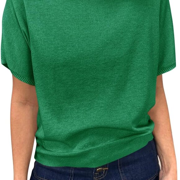 Womens Short Sleeve Sweater Casual Basic Crew Neck Loose Knit Pullover Tops Summ - Picture 1 of 5